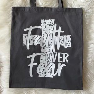 Cotton Tote Bag,  Medium Reusable Grocery Shopping Bag “FAITH OVER FEAR”